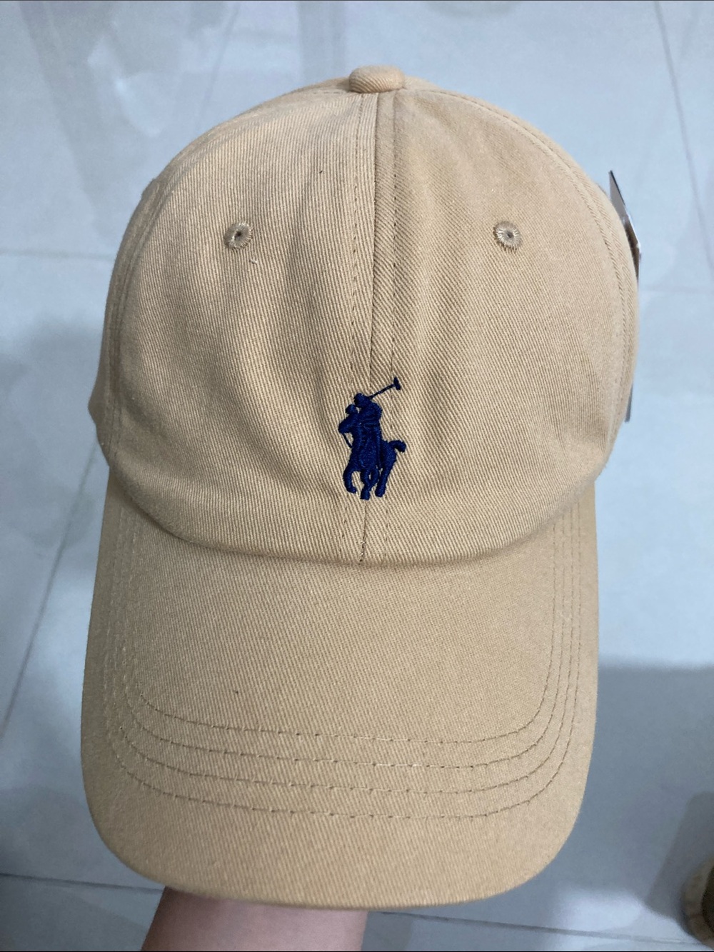 Polo by Ralph Lauren Tan Baseball Cap with Navy Pony